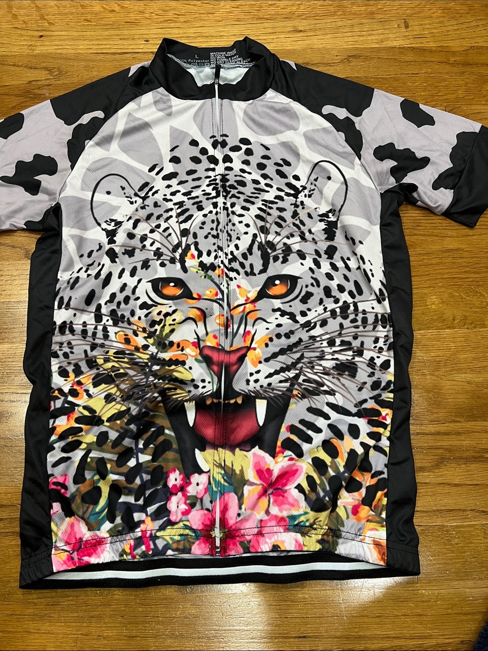 Leopard Print Cycling Jersey - Black & White